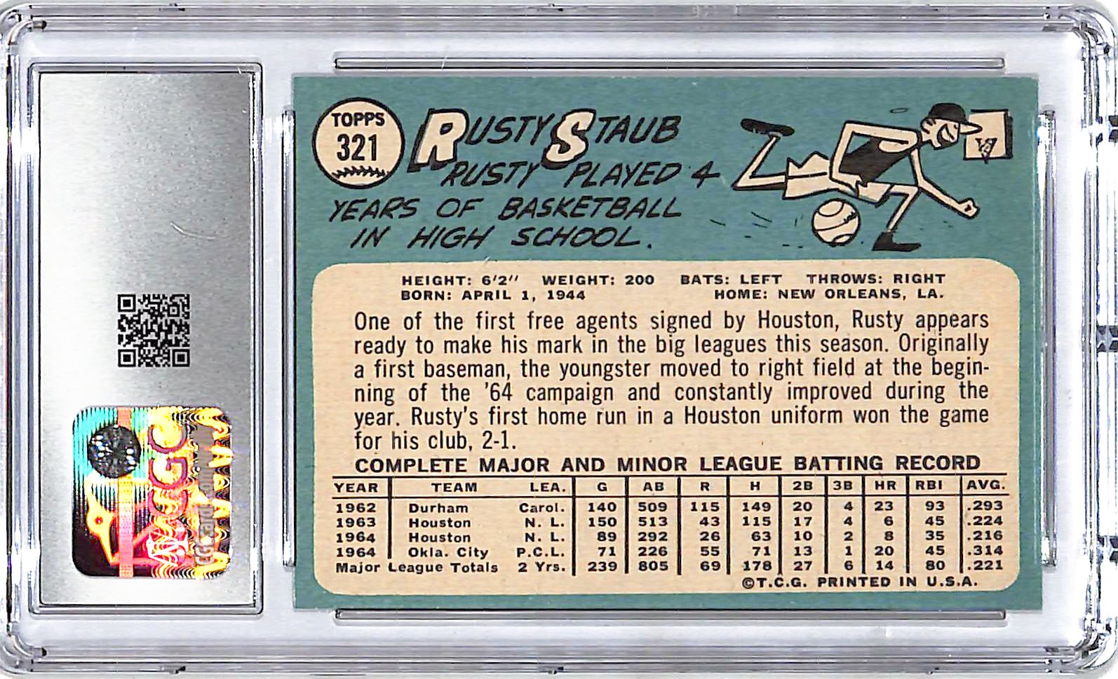 1965 Topps Rusty Staub #321 CGC 6.5 Astros