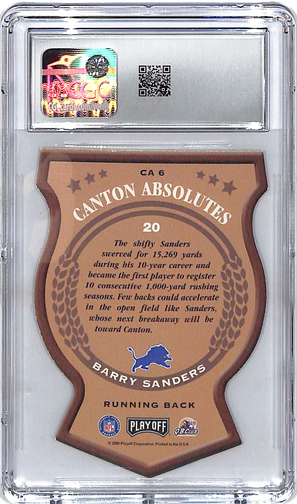 2000 Playoff Absolute Barry Sanders Canton Absolutes CGC 9.5 Lions