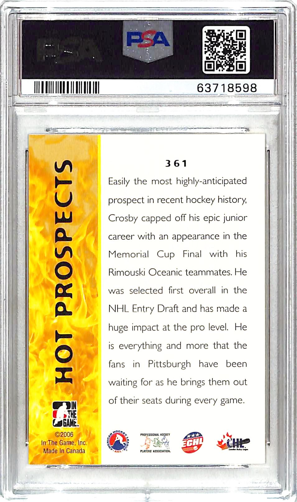 2005-06 In the Game Heroes and Prospects Sidney Crosby Rookie RC PSA 10