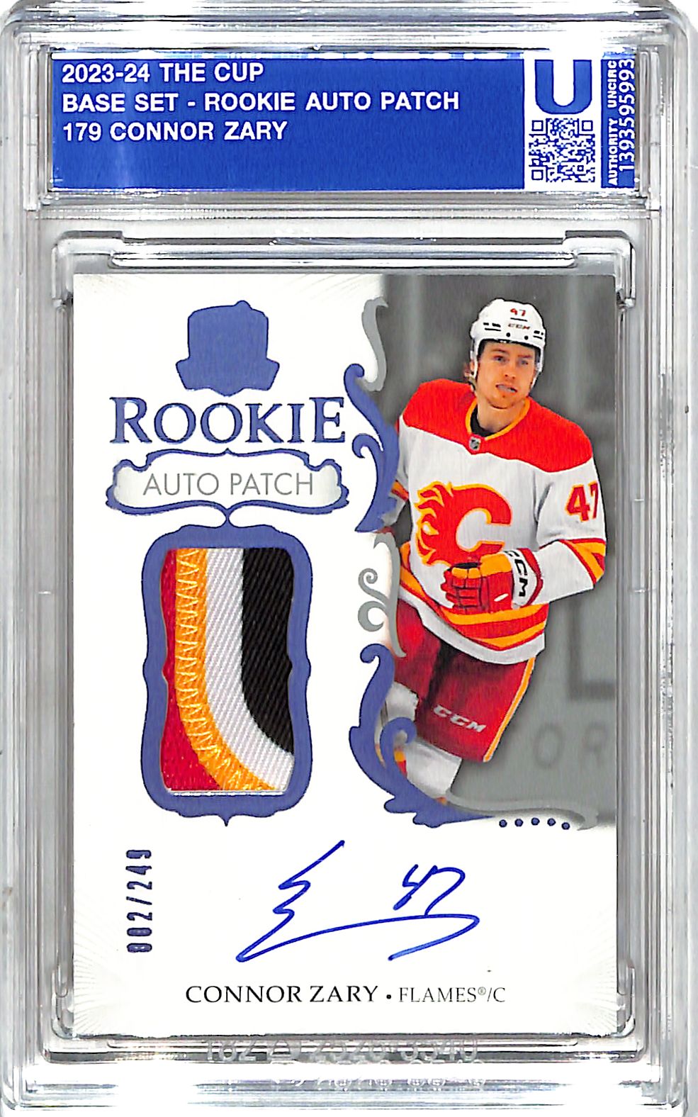 2023-24 Upper Deck The Cup Connor Zary Auto Autograph Rookie RC Patch Jersey RPA /249