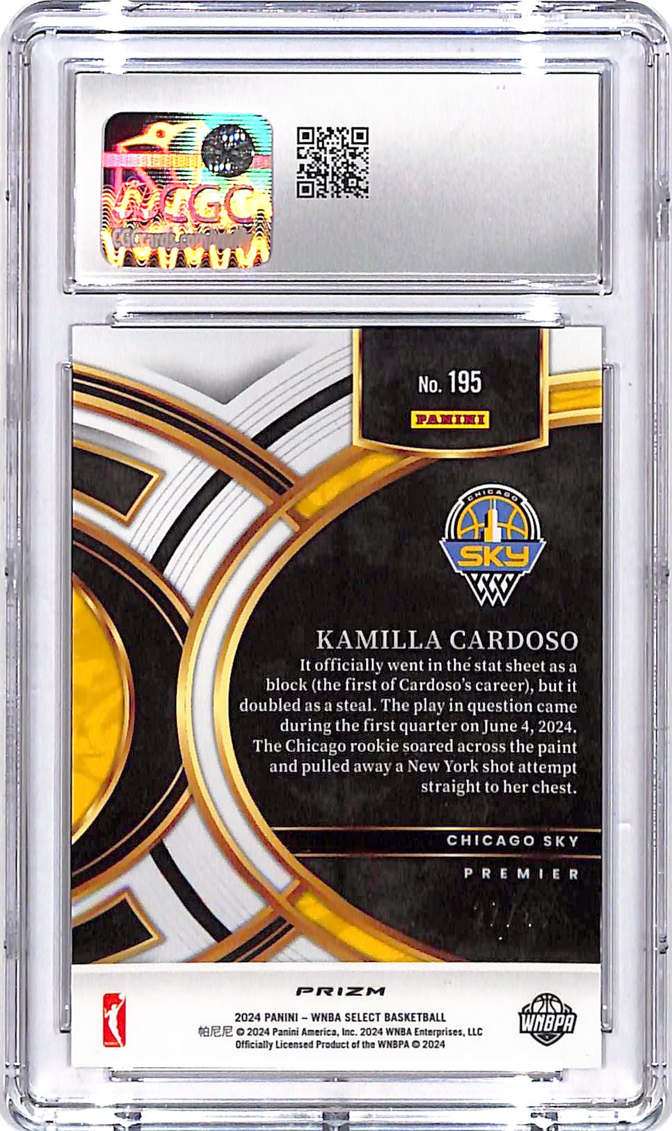 2024 Select WNBA Kamilla Cardoso Rookie RC Bronze Checker /49 CGC 10