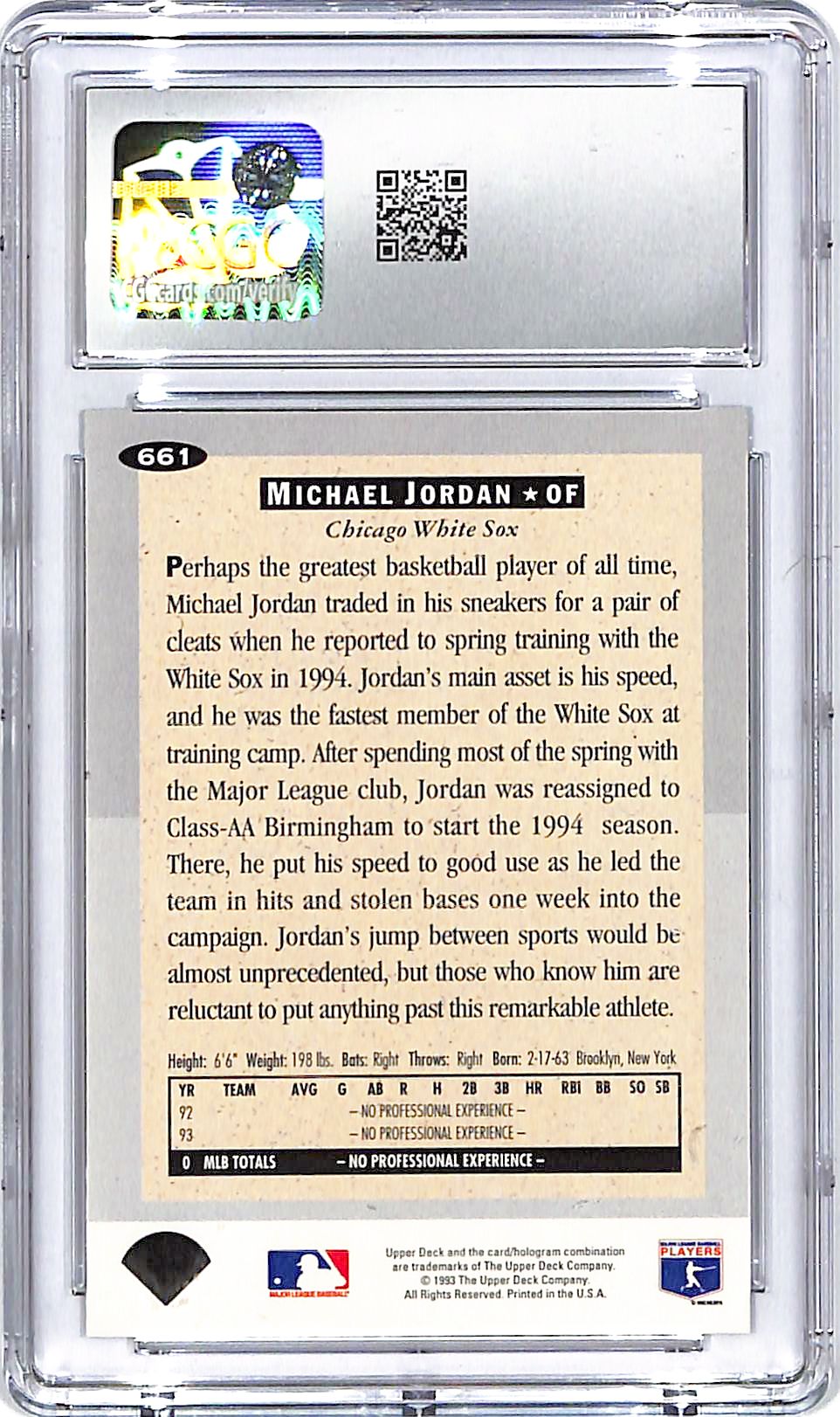 1994 Collector's Choice Michael Jordan Rookie Class #661 CGC 9 White Sox