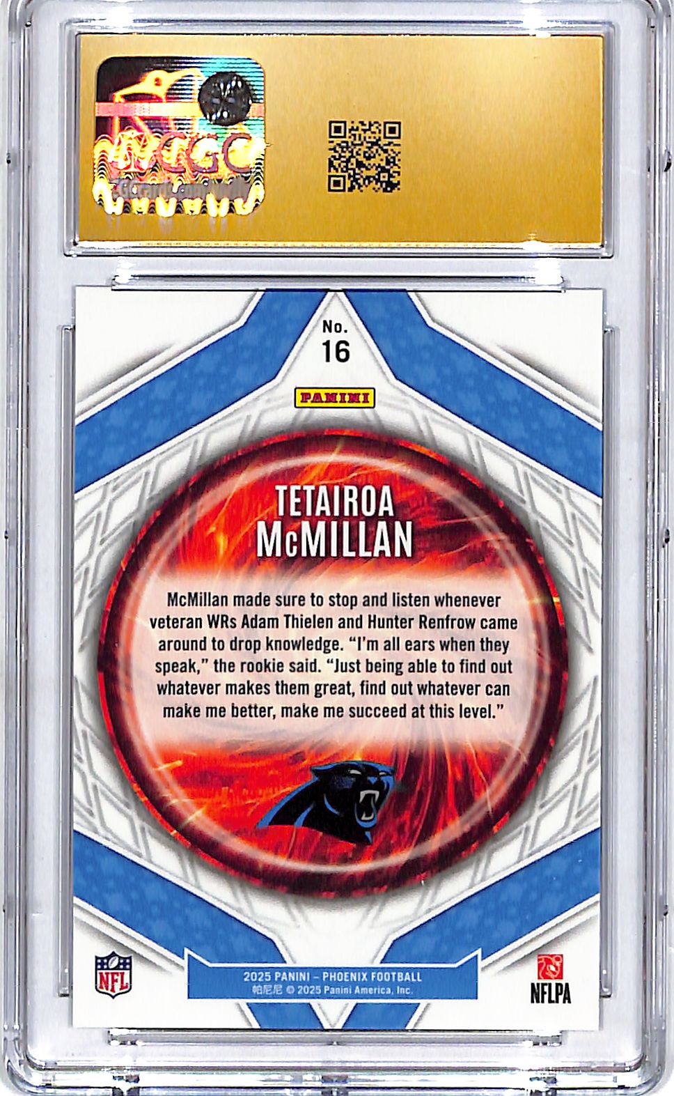 2025 Phoenix Tetairoa McMillan Paragon Rookie RC CGC 10 Pristine Panthers