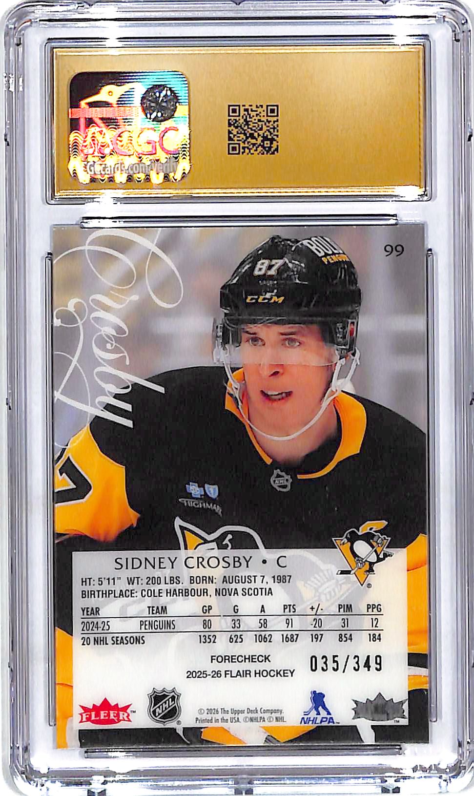 2025-26 Flair Sidney Crosby Forecheck /349 CGC 10 Pristine Penguins