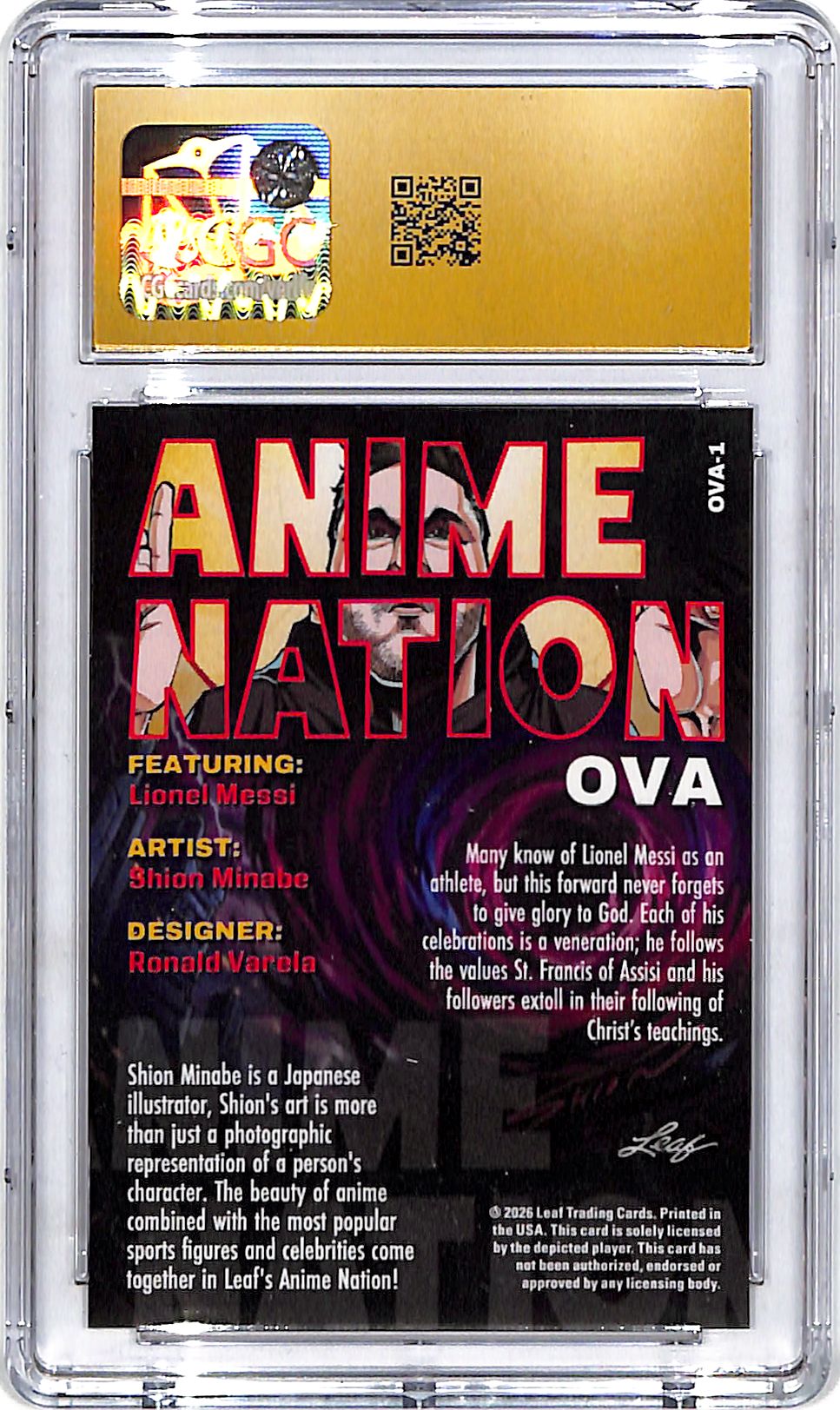 2026 Leaf Anime Nation OVA Lionel Messi CGC 10 Pristine