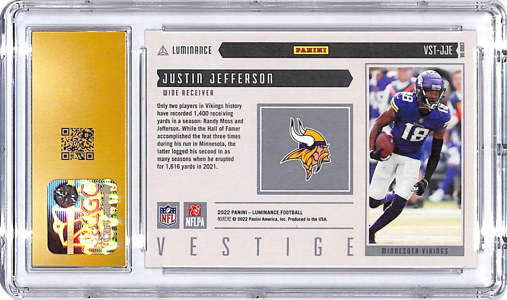2022 Luminance Justin Jefferson Vestige Orange /100 CGC 10 Pristine Vikings