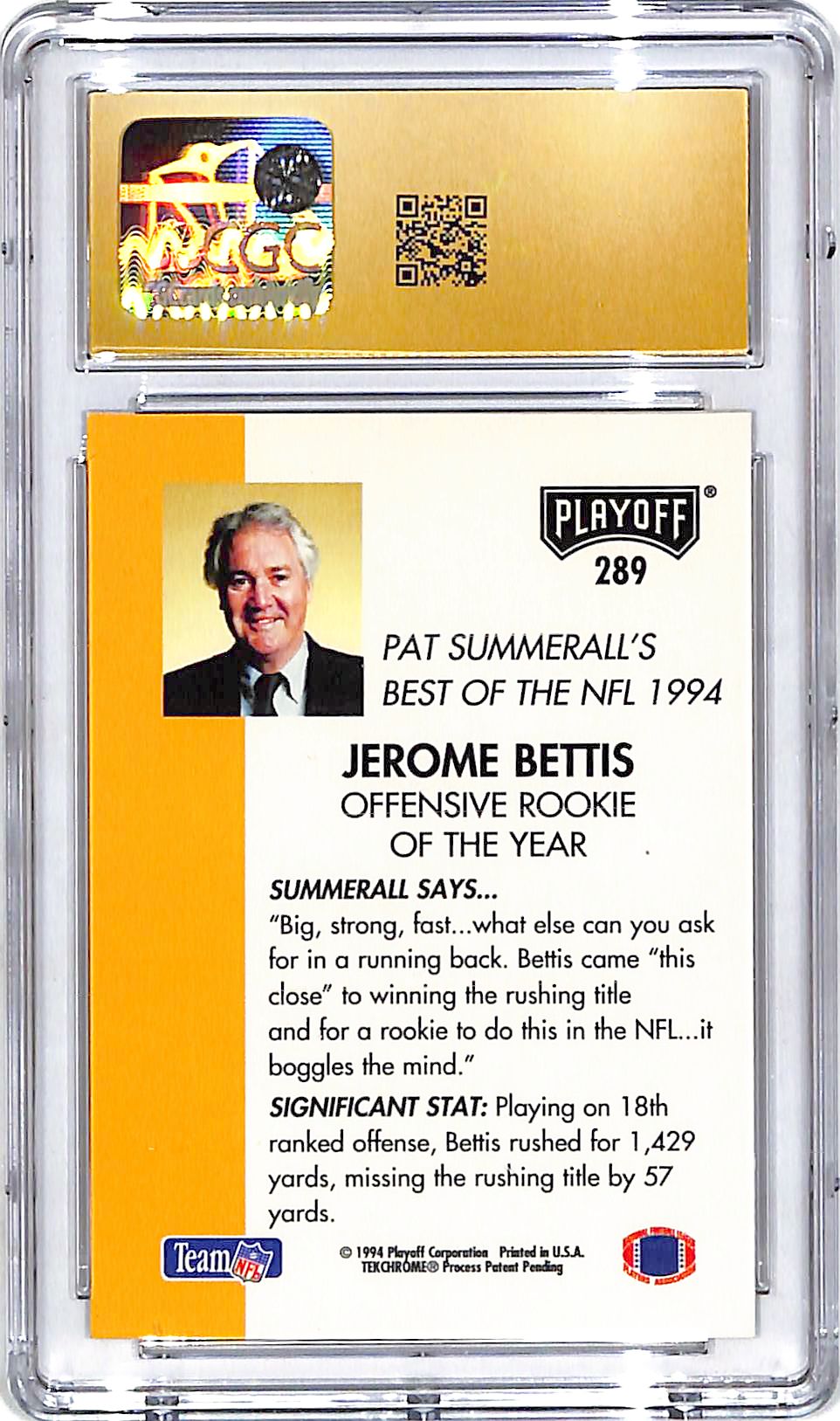 1994 Playoff Jerome Bettis #289 CGC 10 Pristine Rams