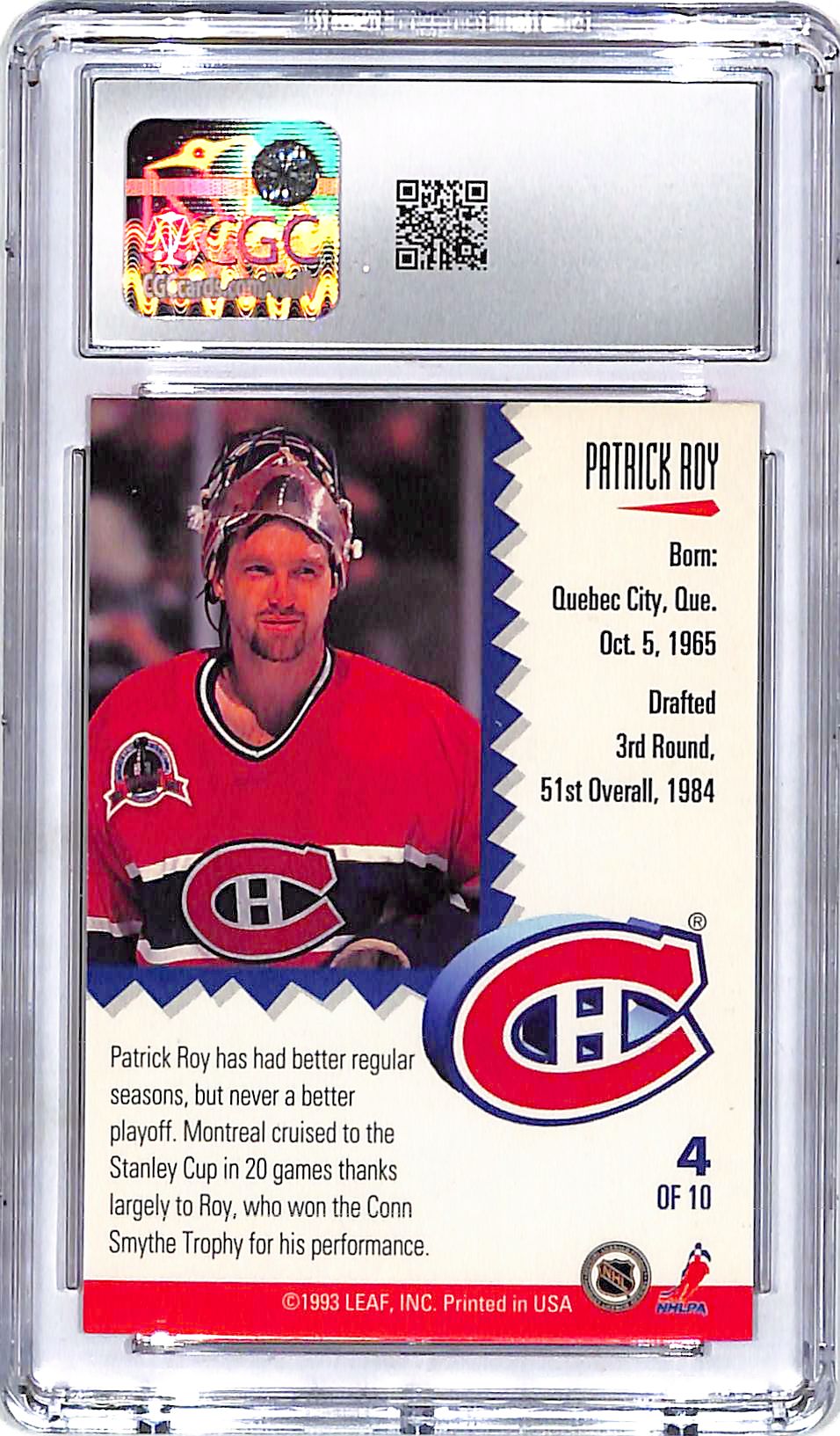 1993-94 Leaf Patrick Roy Painted Warriors #4 CGC 9.5 Canadians