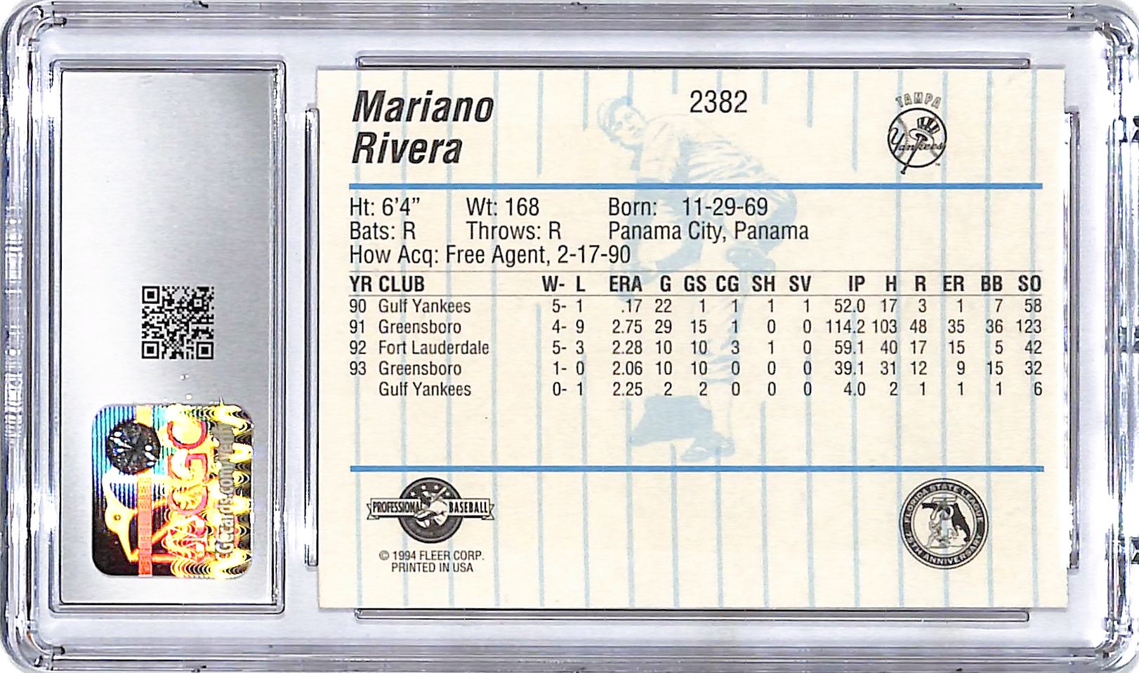1994 Fleer Pro Cards Mariano Rivera Tampa Yankees Rookie RC CGC 9.5