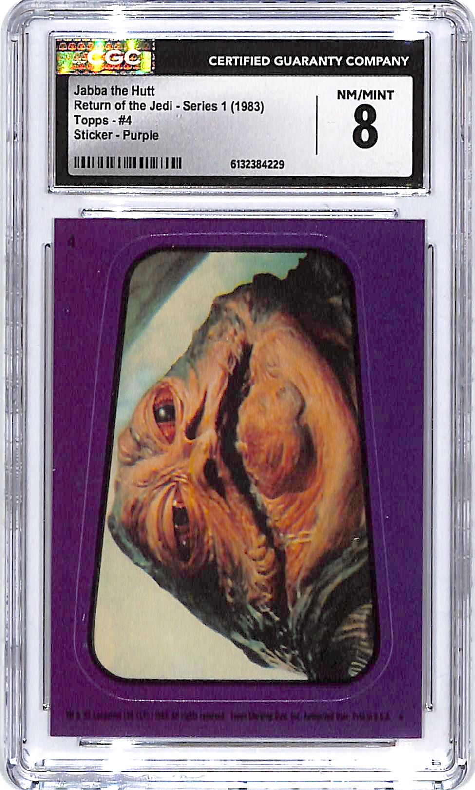 1983 Topps Star Wars Return of the Jedi Series 1 Jabba the Hutt Sticker Purple #4 CGC 8