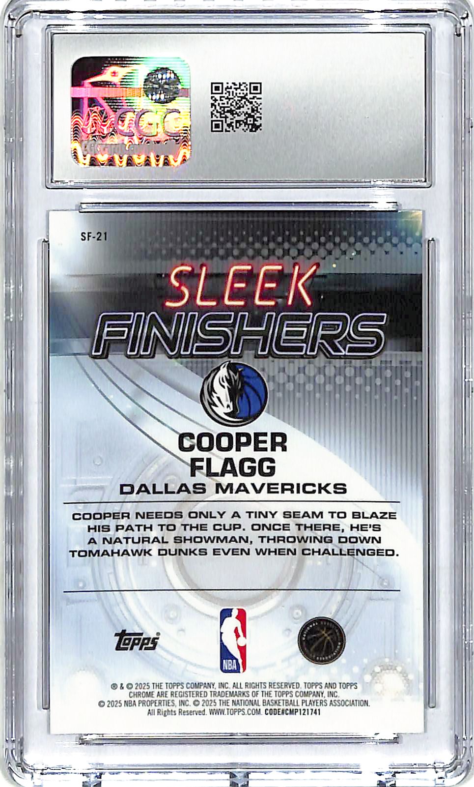 2025-26 Topps Chrome Cooper Flagg Sleek Finishers Rookie RC CGC 10 Mavericks