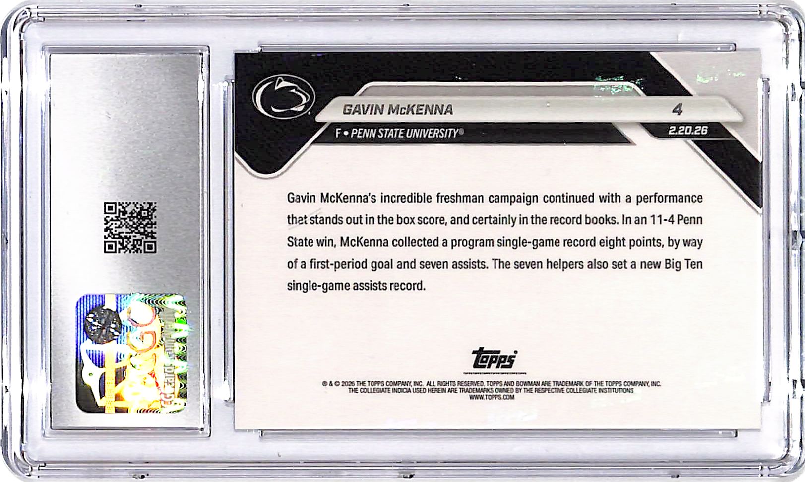 2025-26 Bowman U Now Gavin McKenna Rookie RC #4 CGC 10 Penn State