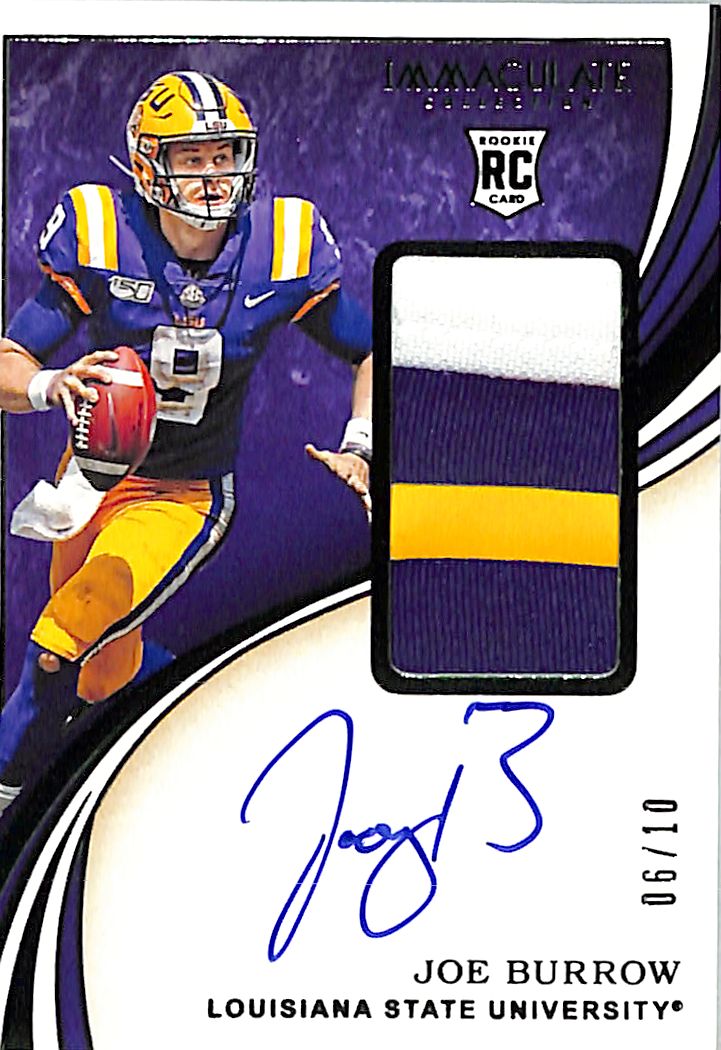 2020 Immaculate Collegiate Joe Burrow Auto Autograph Rookie RC Patch Jersey /10 LSU