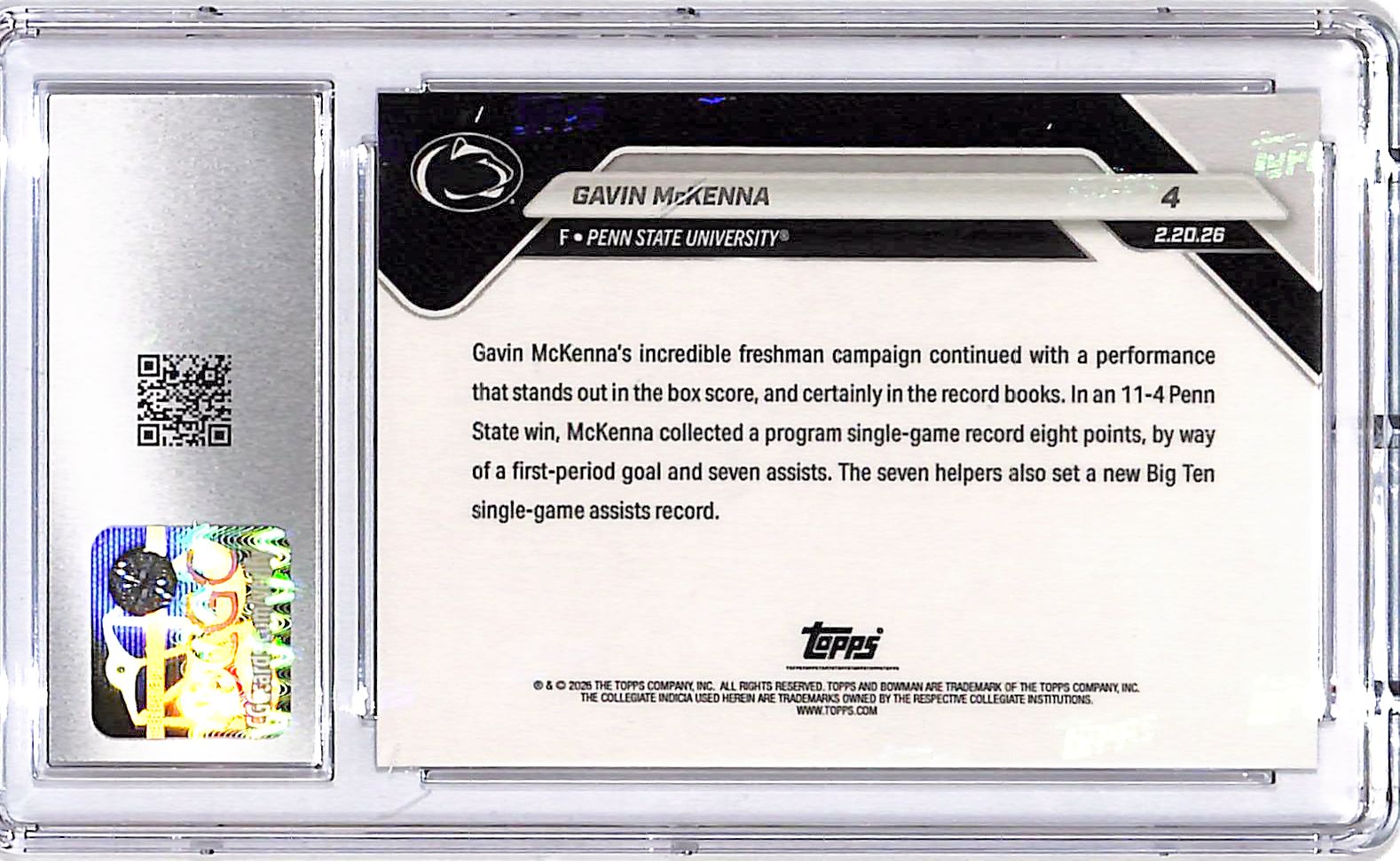 2025-26 Bowman U Now Gavin McKenna Rookie RC #4 CGC 10 Penn State