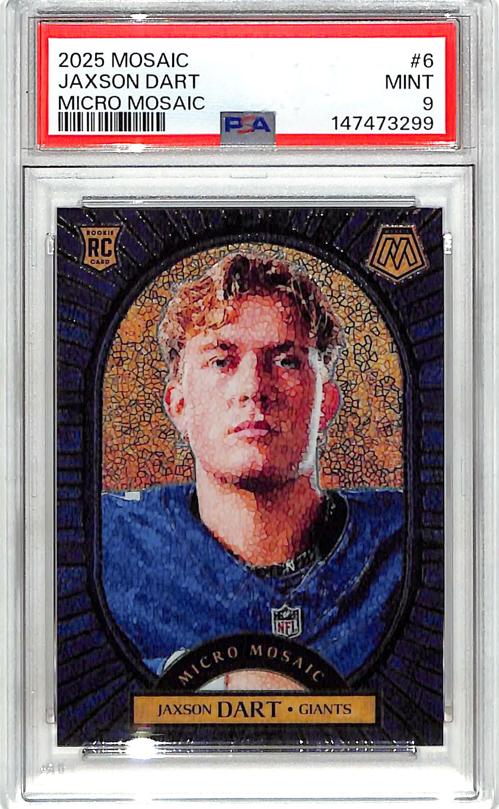 2025 Mosaic Jaxson Dart Micro Mosaic Rookie RC #6 PSA 9 Giants