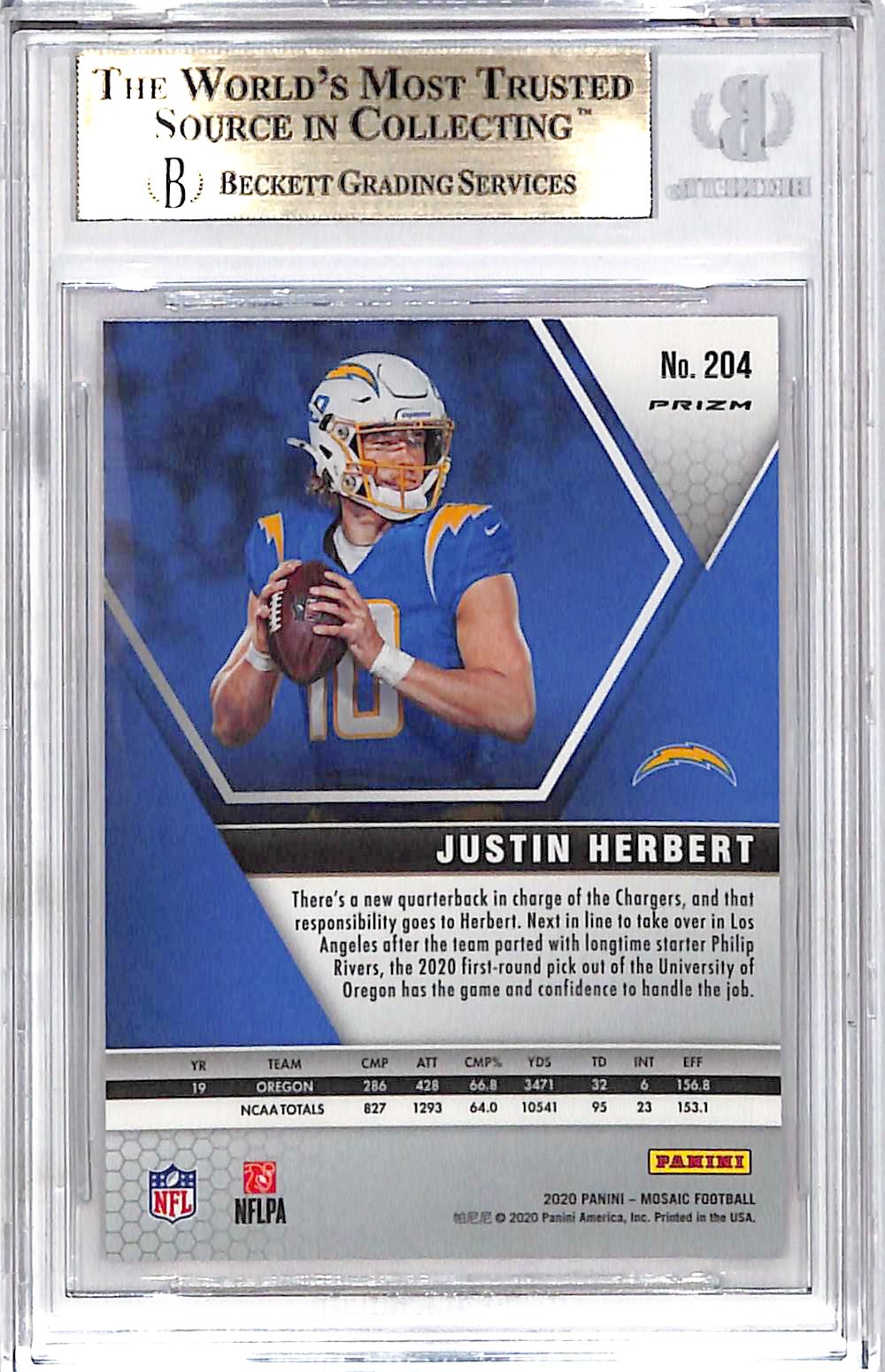 2020 Mosaic Justin Herbert Rookie RC Pink Camo #204 BGS 9.5 Chargers