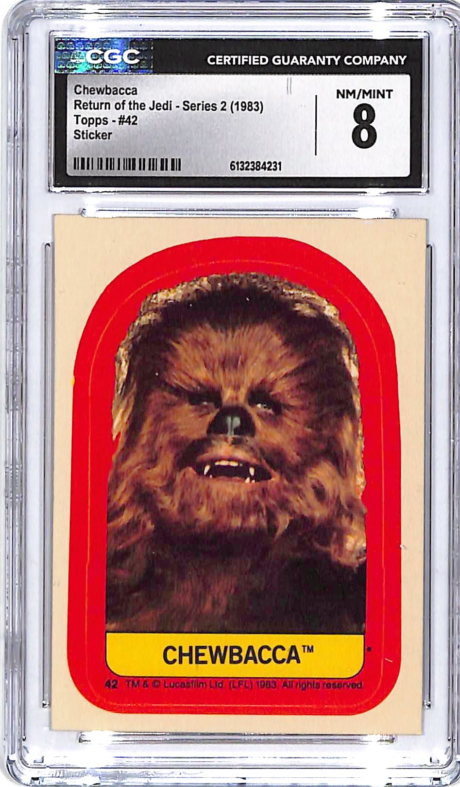 1983 Topps Star Wars Return of the Jedi Series 2 Chewbacca Sticker #42 CGC 8