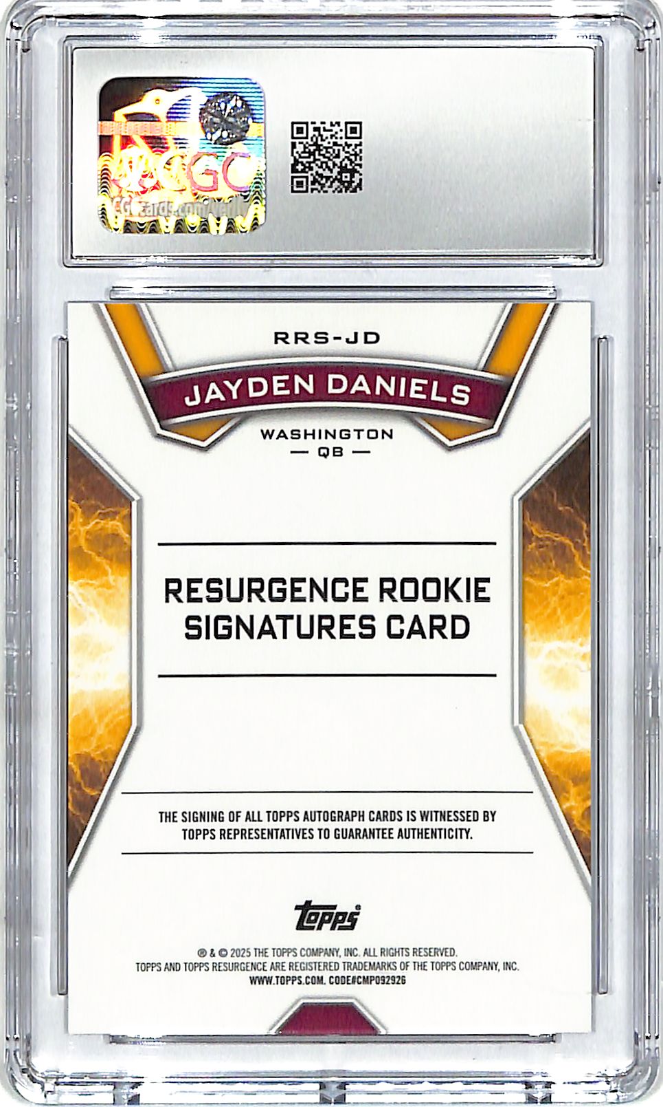 2024 Topps Resurgence Jayden Daniels Auto Autograph Rookie RC CGC 10 Commanders