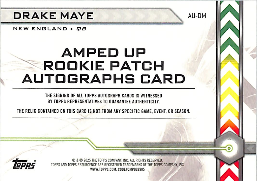 2024 Topps Resurgence Drake Maye Auto Autograph Rookie RC Patch Jersey /125 Patriots