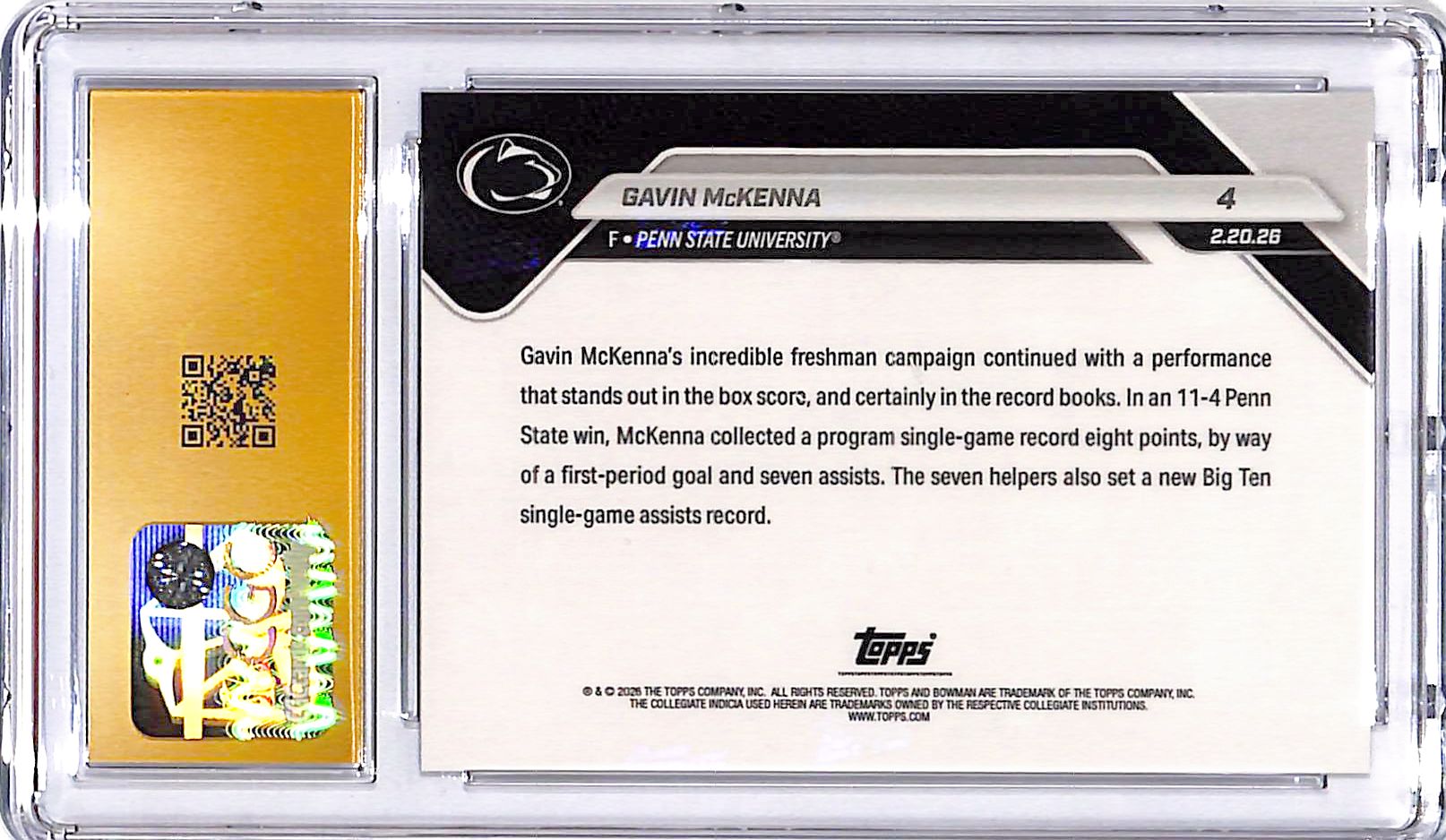 2025-26 Bowman U Now Gavin McKenna Rookie RC #4 CGC 10 Pristine Penn State