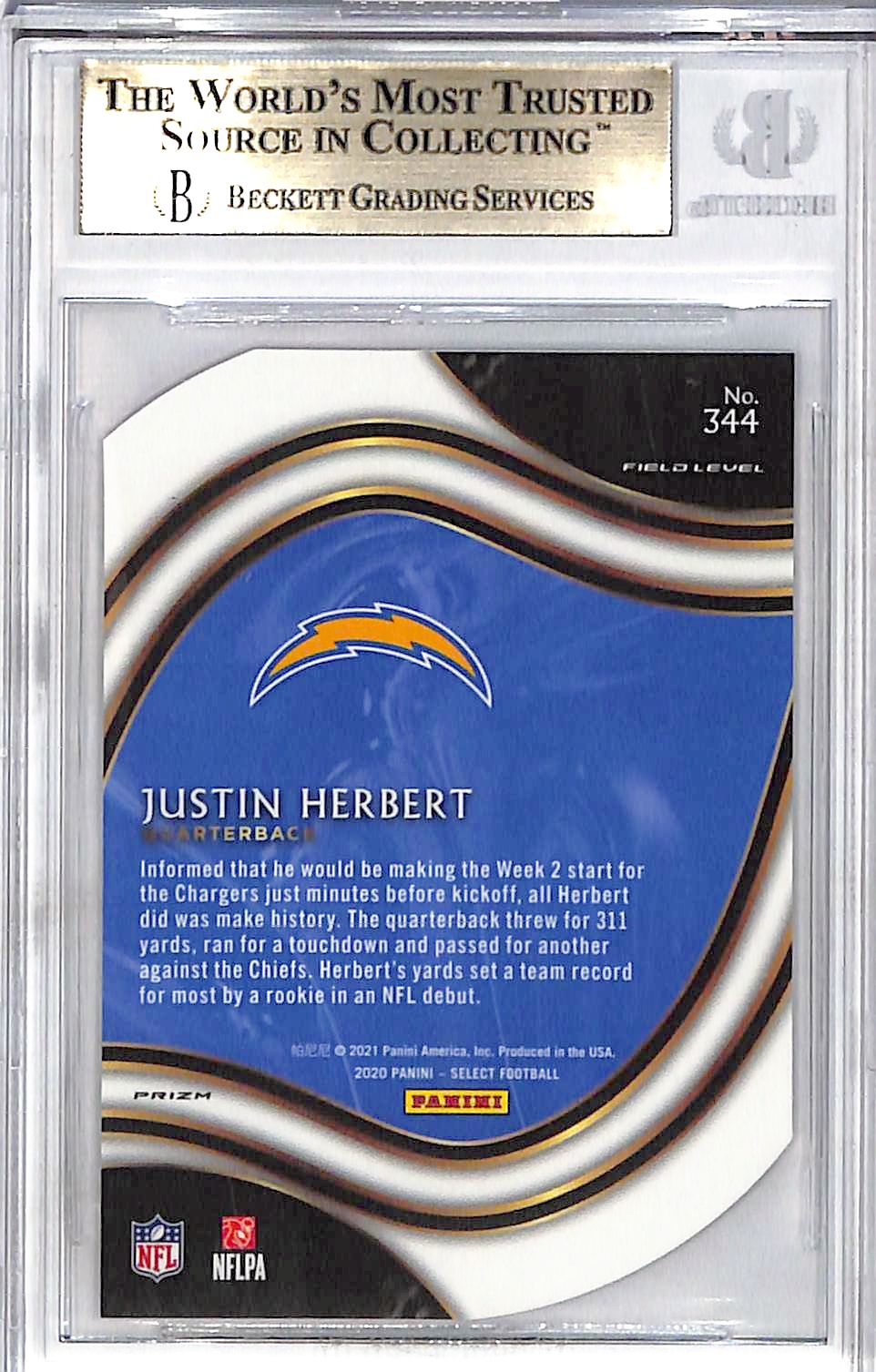 2020 Select Justin Herbert Rookie RC Red Die Cut #344 BGS 9.5 Chargers