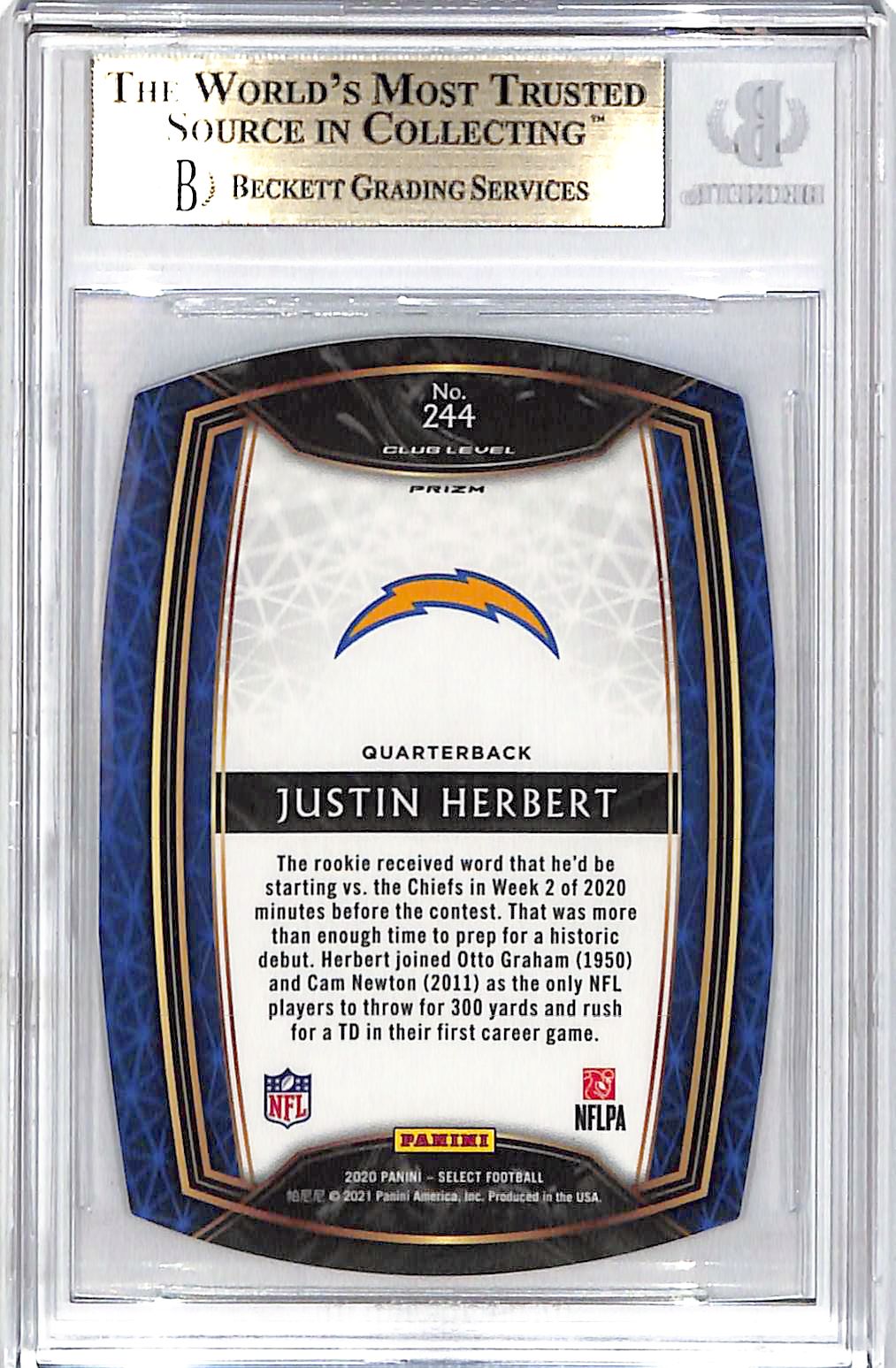 2020 Select Justin Herbert Rookie RC Purple Die Cut #244 BGS 9.5 Chargers