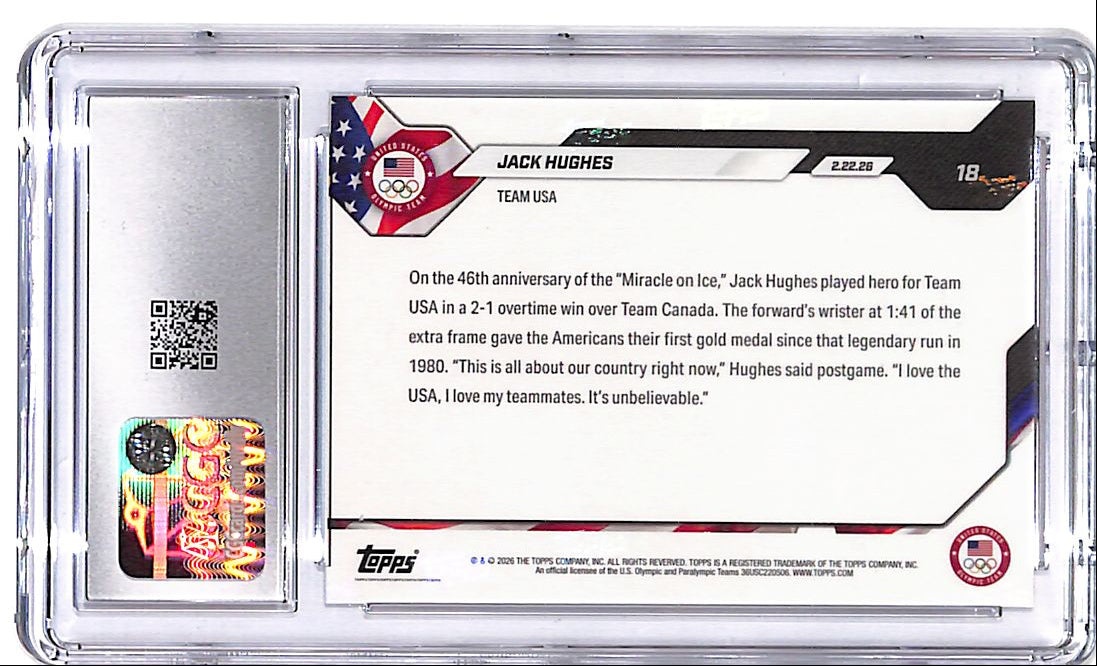 2026 Topps Now Olympics Jack Hughes #18 CGC 9 USA