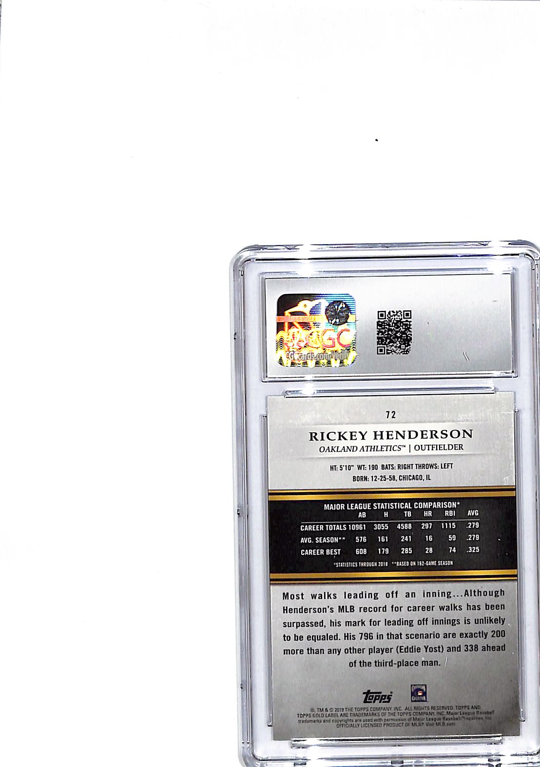 2019 Topps Gold Label Rickey Henderson Class 1 #72 CGC 9.5 Athletics