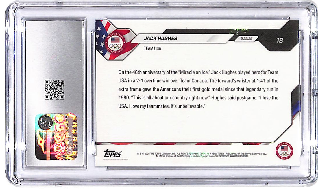 2026 Topps Now Olympics Jack Hughes #18 CGC 10 USA