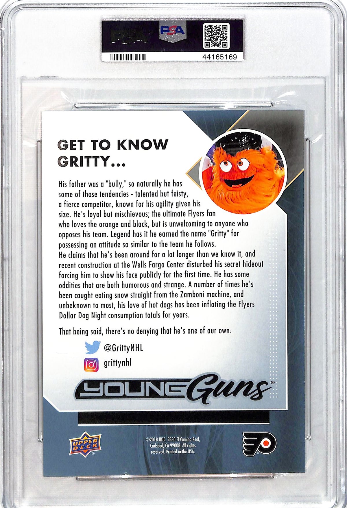 2018 Upper Deck Gritty Young Guns Rookie RC Jumbo Oversized PSA 10 Flyers