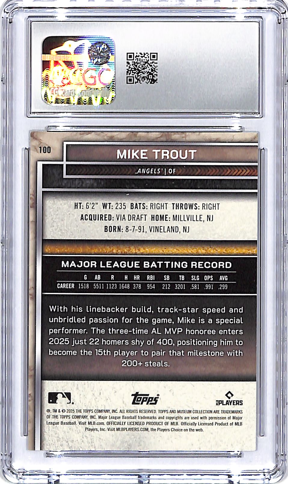 2025 Topps Museum Collection Mike Trout Gold /249 CGC 10 Angels