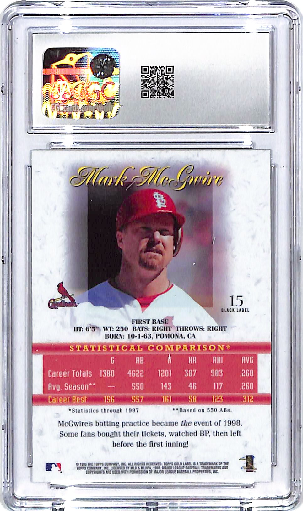 1998 Topps Gold Label Mark McGwire Class 1 Black CGC 9.5 Cardinals
