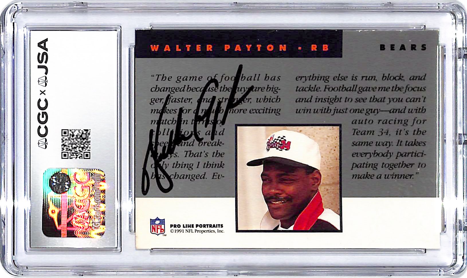 1991 Pro Line Portraits Walter Payton Auto AutograpH CGC Authentic Bears