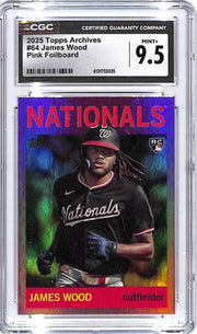 2025 Topps Archives James Wood Pink Foilboard Rookie #64 CGC 9.5 Nationals