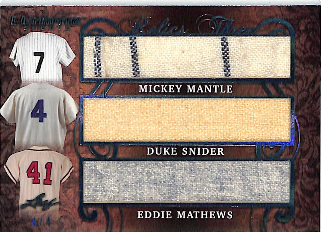 2019 Leaf Ultimate Sports Mickey Mantle Duke Snider Eddie Matthews Jersey Patch Bat Relic /4