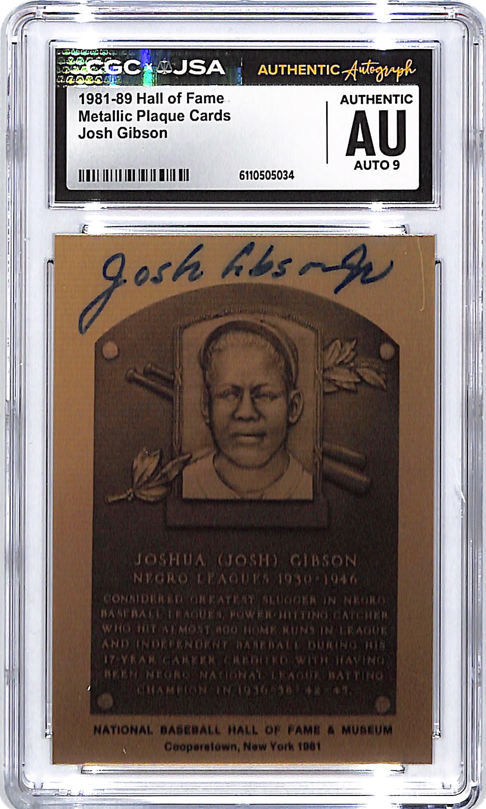 1981-89 Hall of Fame Metallic Plaque Cards Josh Gibson Jr Auto Autograph CGC Authentic