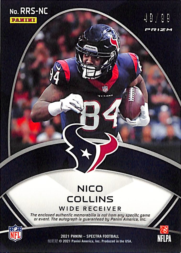 2021 Spectra Nico Collins Auto Autograph Rookie RC Patch Jersey /99 Texans