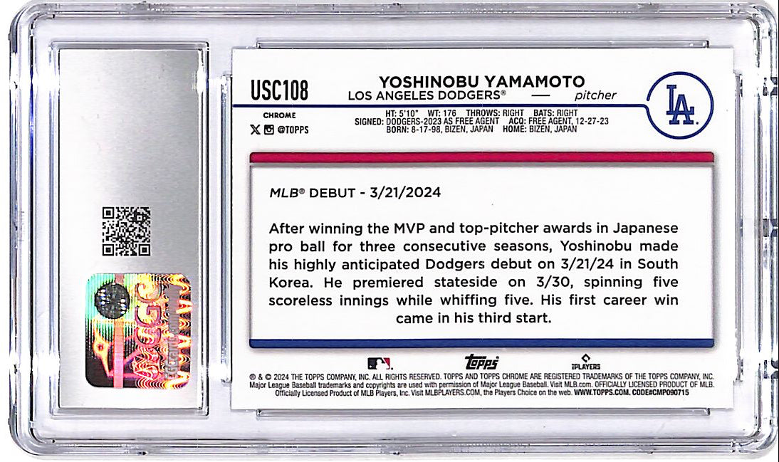 2024 Topps Chrome Update Yoshinobu Yamamoto Rookie RC Xfractor CGC 10 Dodgers