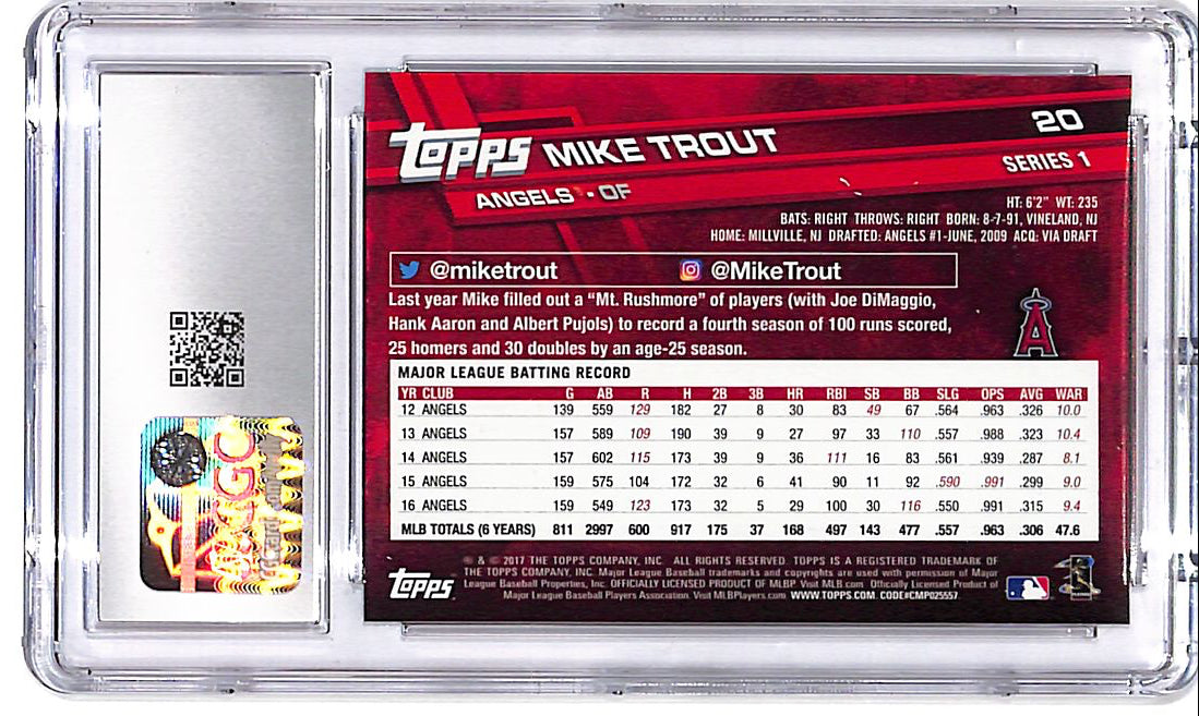 2017 Topps Mike Trout Photo Variation Holding Bat CGC 10 Angels