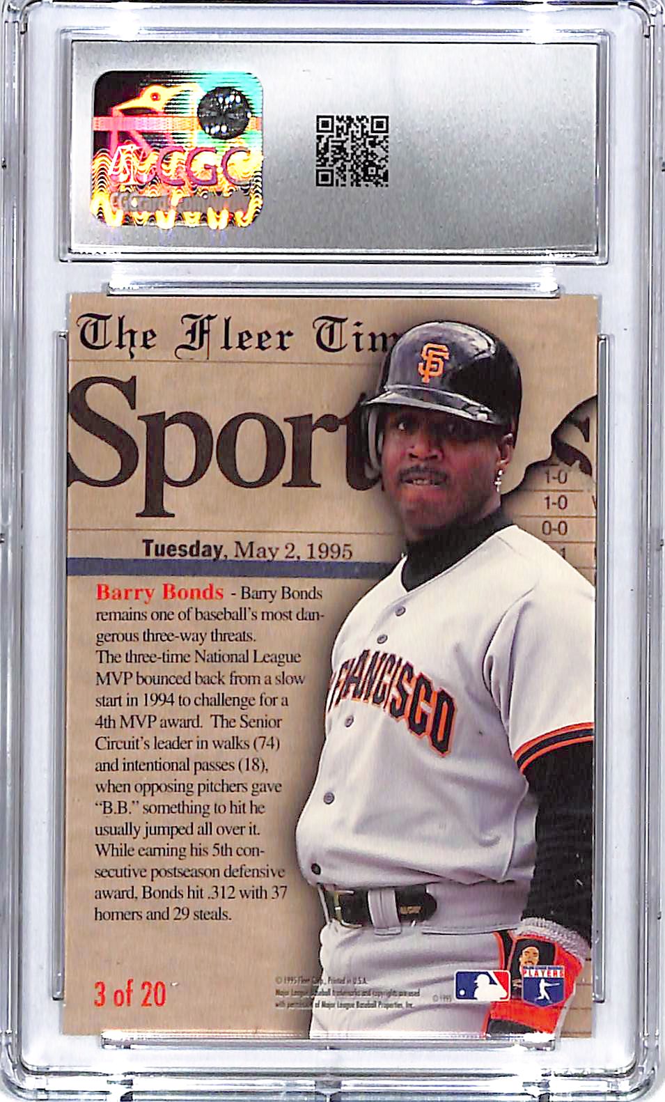 1995 Fleer Update Barry Bonds Headliners #3 CGC 9.5 Giants