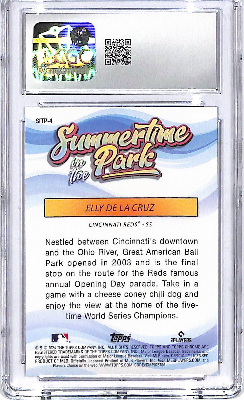 2024 Topps Chrome Elly De La Cruz Summertime in the Park Rookie RC CGC 10 Reds