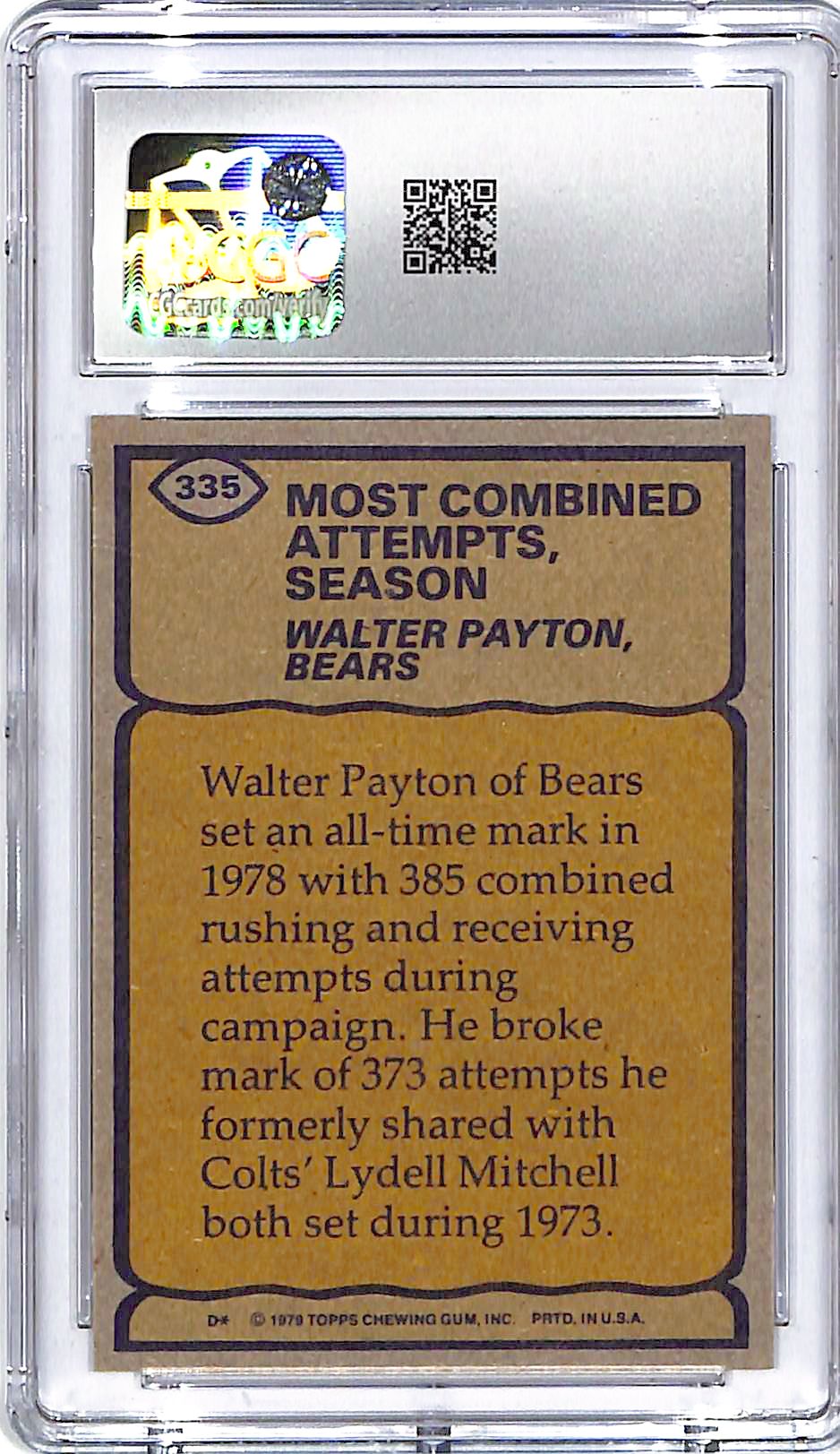 1979 Topps Walter Payton Record Breaker #335 CGC 8 Bears
