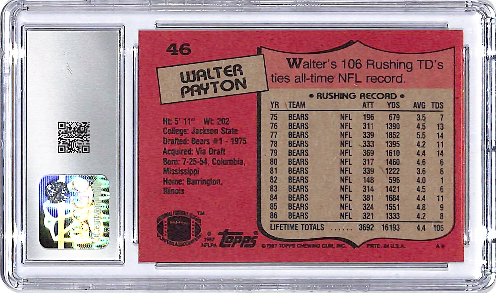 1987 Topps Walter Payton #46 CGC 8 Bears