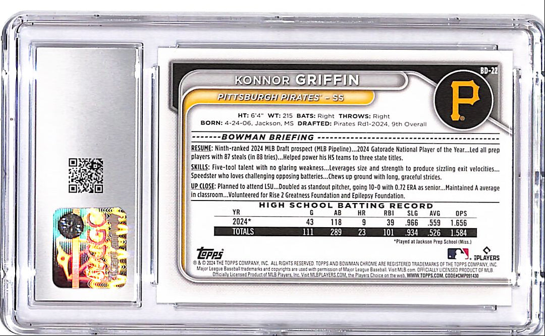 2024 Bowman Draft Konnor Griffin Rookie RC CGC 10 Pirates