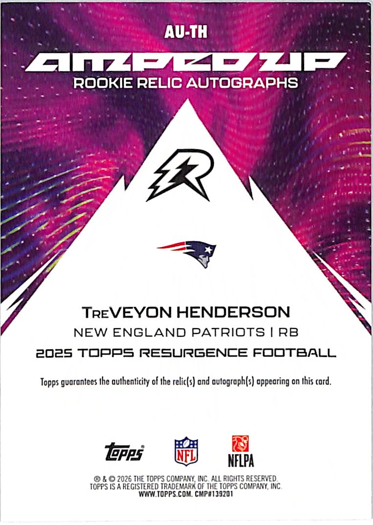 2025 Topps Resurgence TreVeyon Henderson Auto Autograph Rookie RC Patch Jersey Patriots
