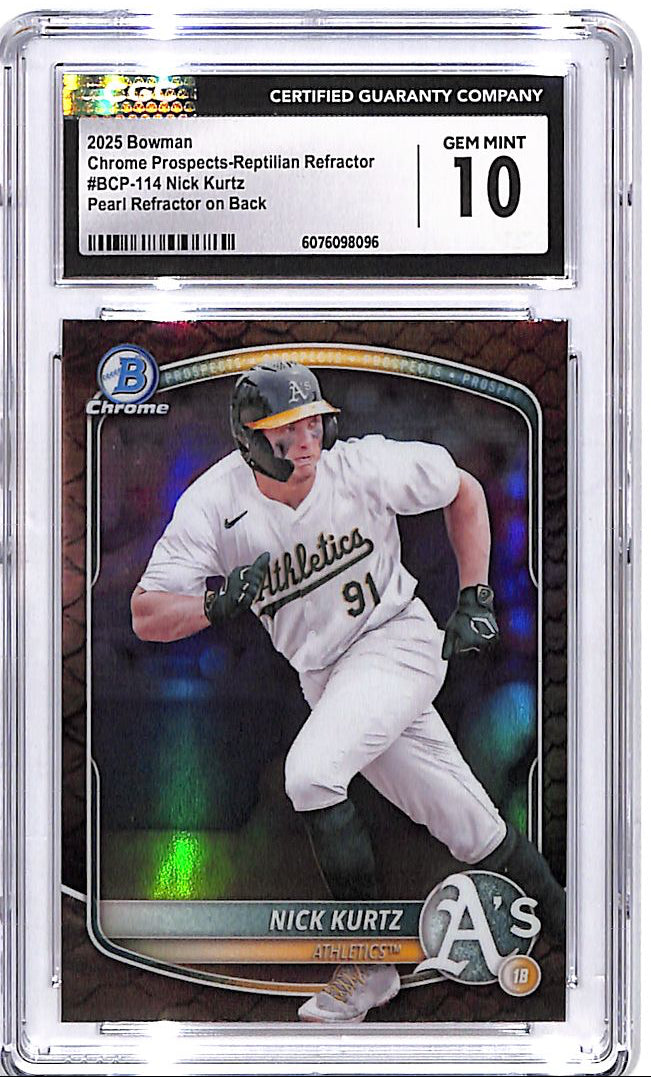 2025 Bowman Chrome Nick Kurtz Reptillian Refractor Rookie RC Prospect CGC 10 Athletics