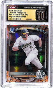 2025 Bowman Chrome Nick Kurtz Popcorn Refractor Rookie RC Prospect CGC 10 Pristine Athletics