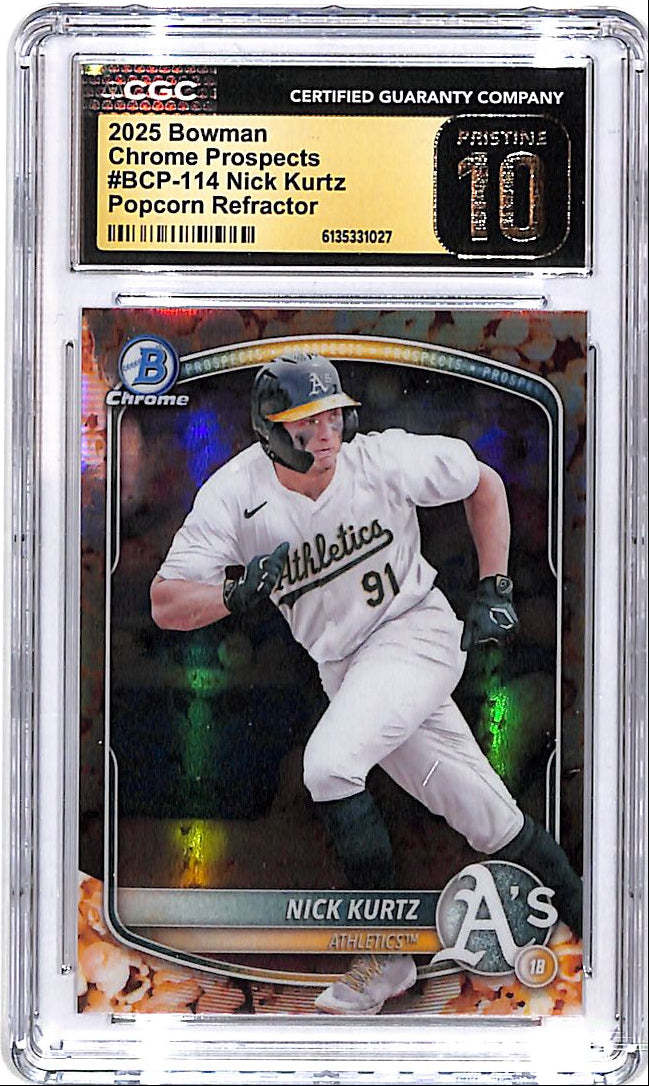 2025 Bowman Chrome Nick Kurtz Popcorn Refractor Rookie RC Prospect CGC 10 Pristine Athletics