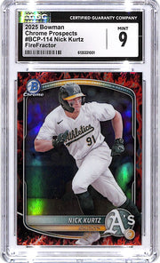 2025 Bowman Chrome Nick Kurtz Rookie RC FireFactor Prospect /3 CGC 9 Athletics