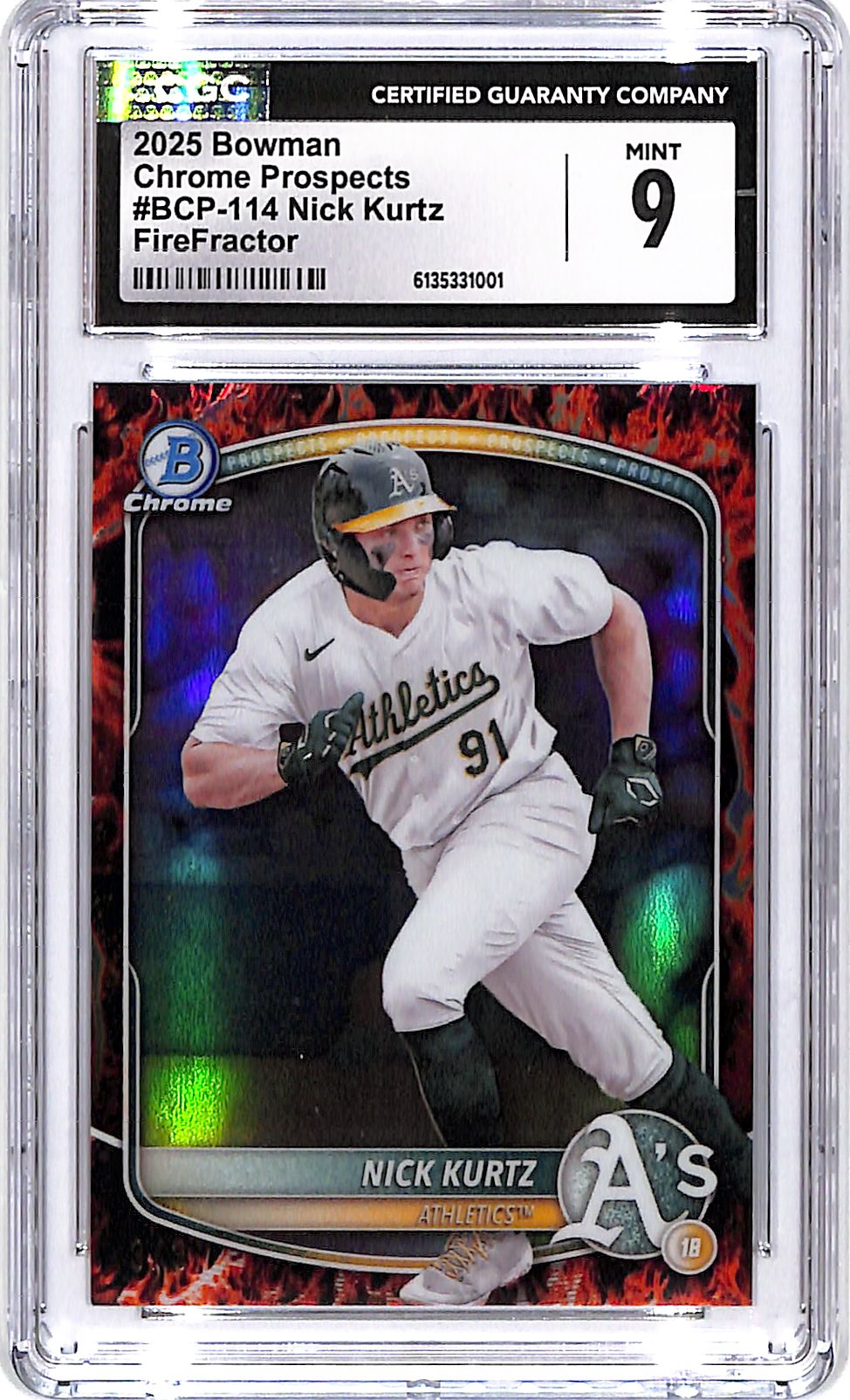 2025 Bowman Chrome Nick Kurtz Rookie RC FireFactor Prospect /3 CGC 9 Athletics